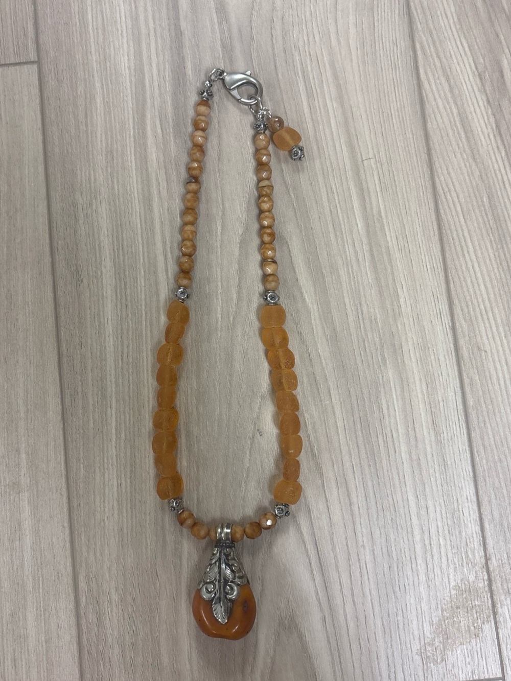 Amber Beaded Pendant Necklace - Warm Orange Women's Jewelry